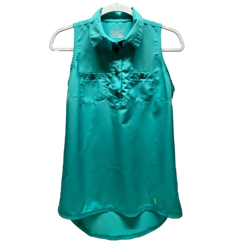 Under Armour Sleeveless Blouse Women's Medium Teal Heat Gear Golf Activewear GUC